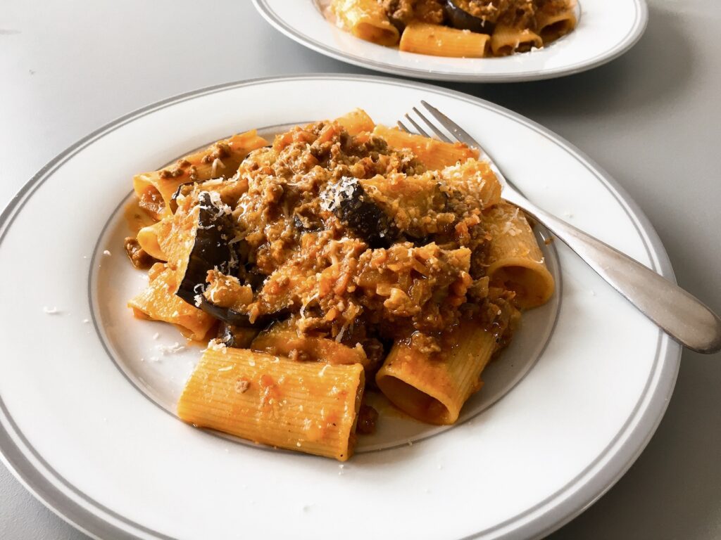 Aubergine Bolognese Rigatoni