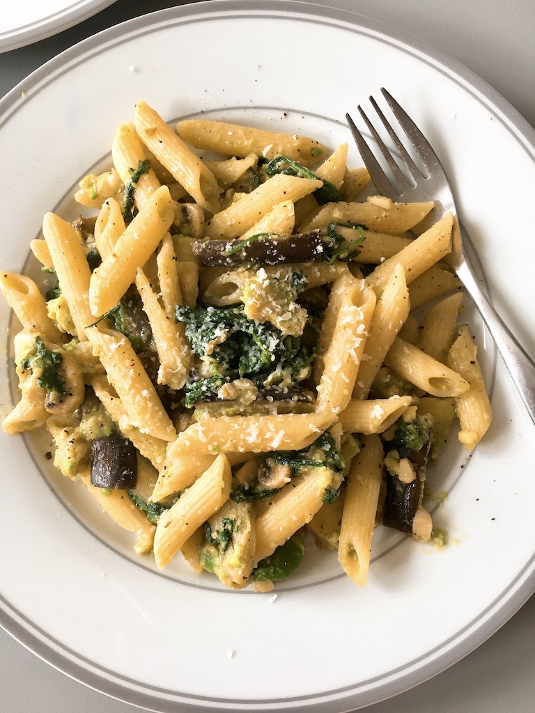 avocado spinach and eggplant penne