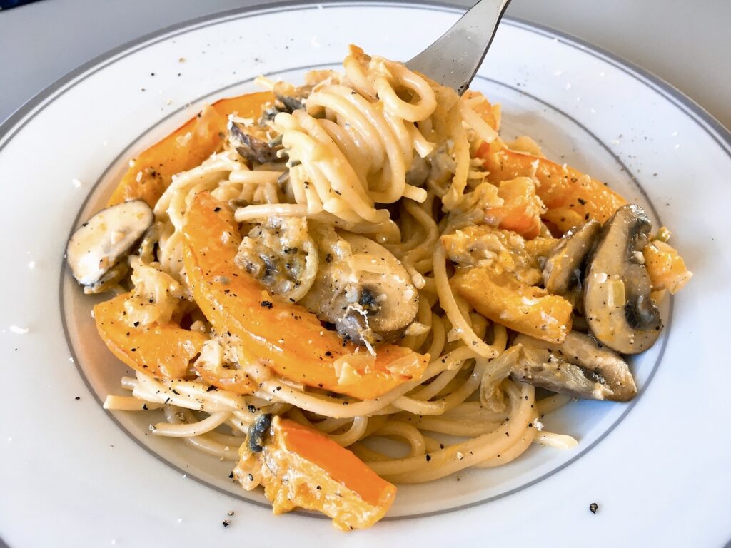 Healthy Pumpkin Pasta with Soy Cream Sauce