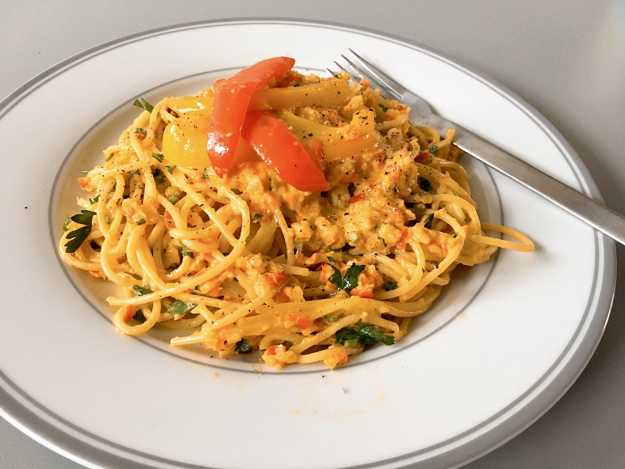 Creamy and Sweet Peppers Spaghetti (No Roasting)