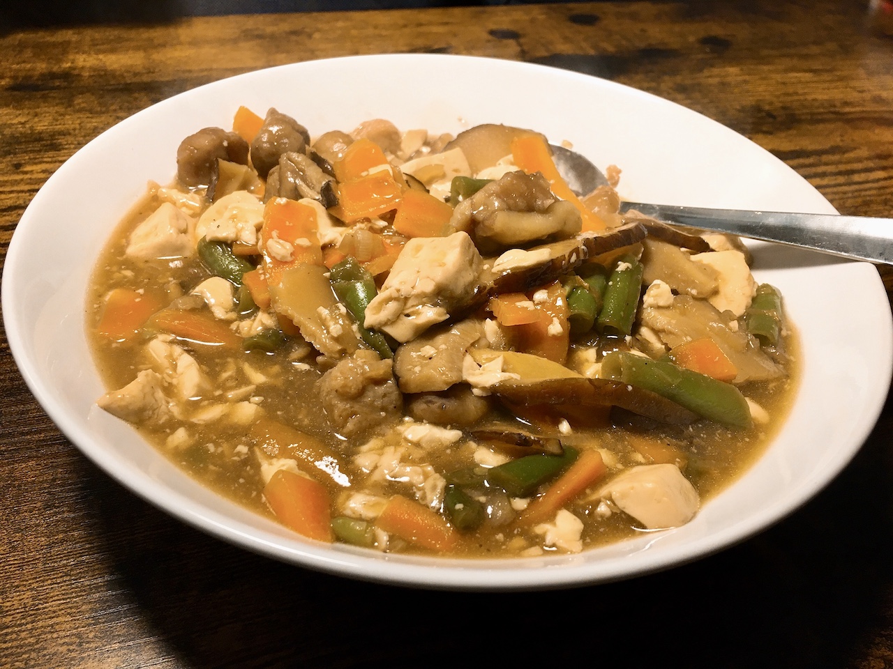 Tofu, Veggies and Chestnuts Stew (One-Pot, Meatless)