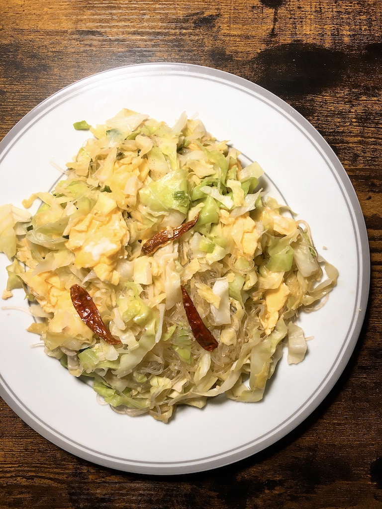 Cabbage Stir-fried Glass Noodles with Chilies