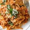 A very rich tuna tomato pasta using tomato passata and ketchup