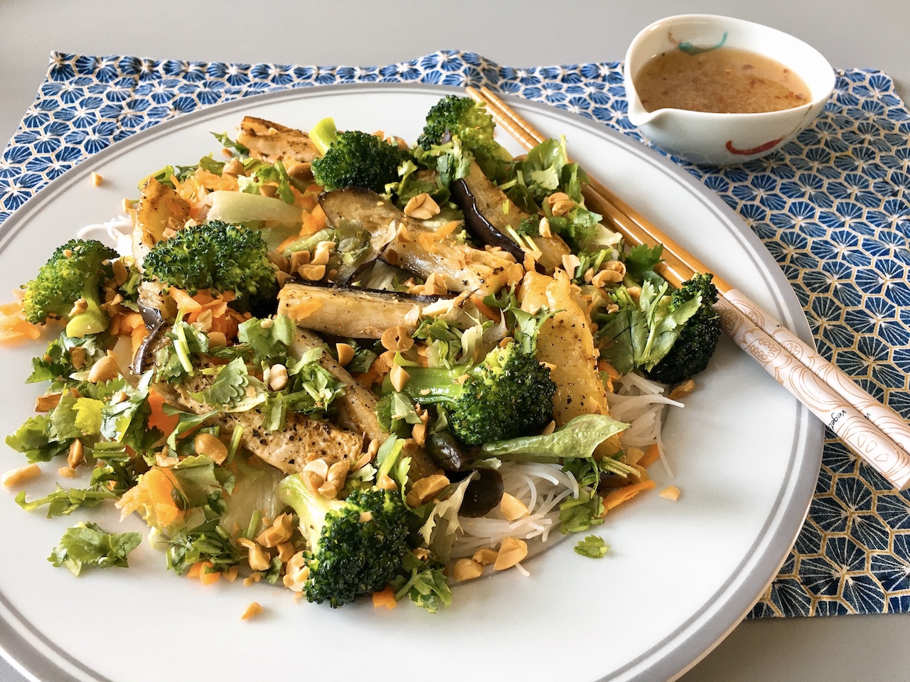 Aubergine Vermicelli Warm Salad with Fish Sauce Vinaigrette