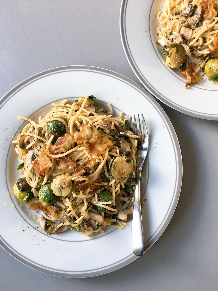 Bacon and Mushroom Spaghetti with French Mustard Lemony Cream Sauce