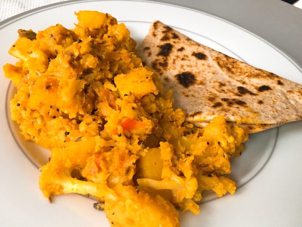 aloo gobi with homemade flatbread.