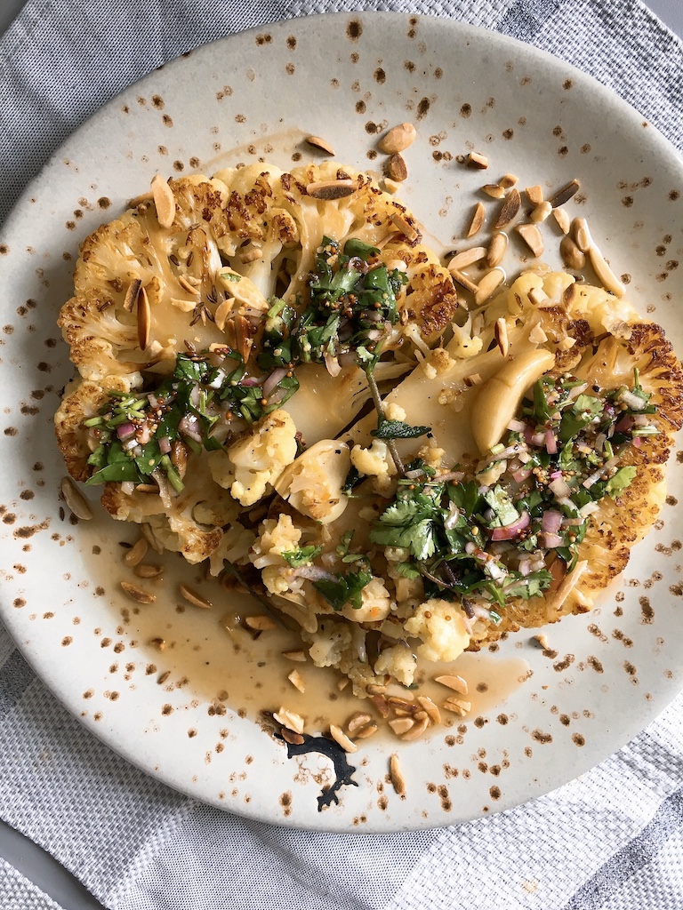 Easy One-Pan Cauliflower Steak with Herb Vinaigrette