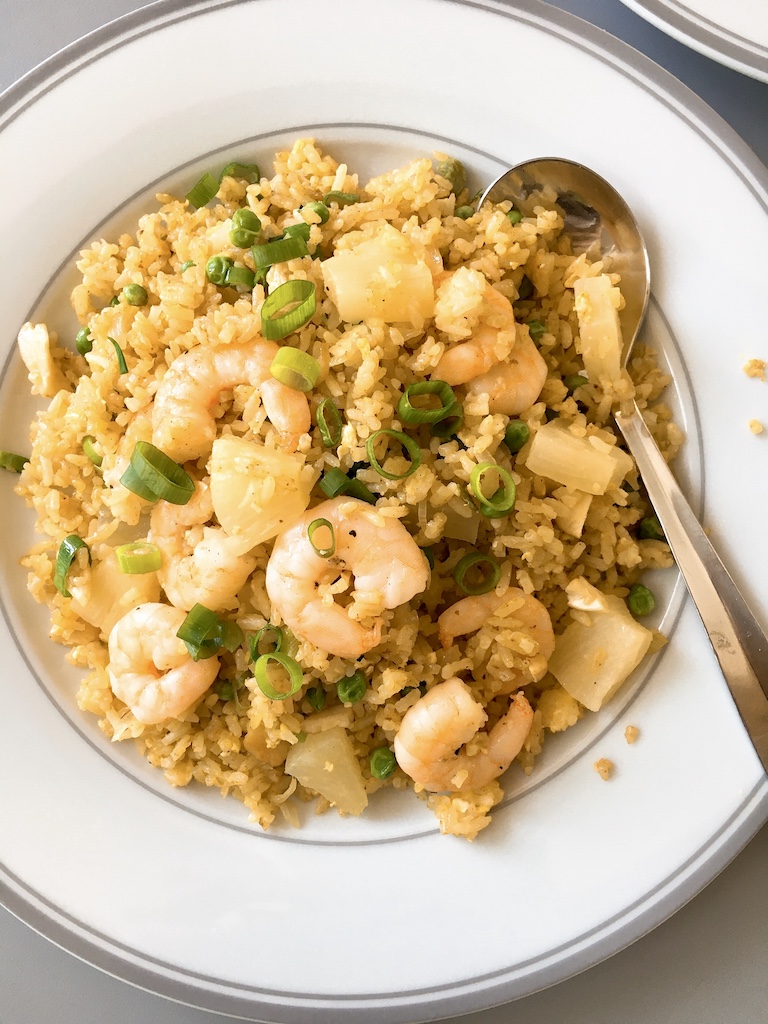 Thai pineapple fried rice with shrimp.