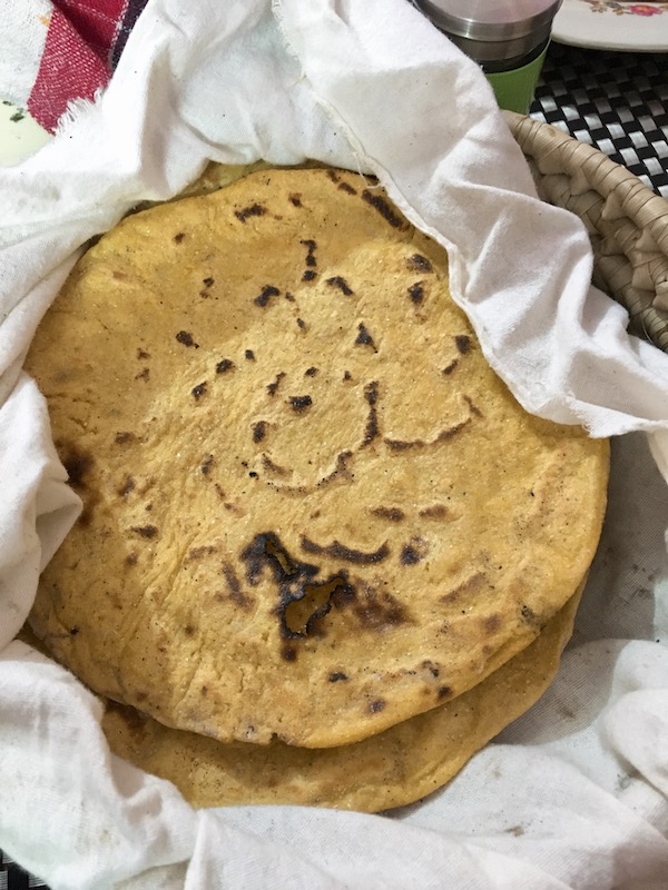 A firewood cornbread called Makki ki roti.