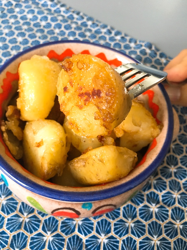 Pan-fried boiled potato in butter and soy sauce.