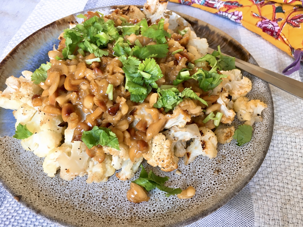 Roast Cauliflower with Vegan Chunky Satay Sauce