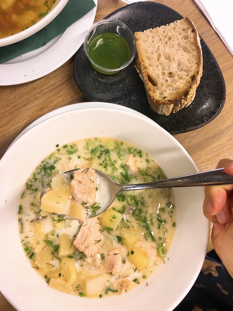 Creamy salmon soup from SOUP+MORE in Helsinki.