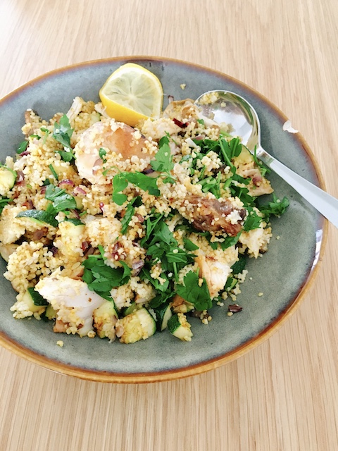 Speedy couscous with courgette and chicken.