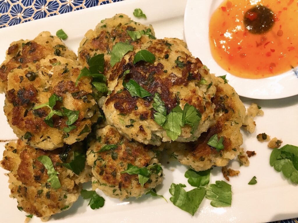 Thai fish cakes with sweet chilli sauce.