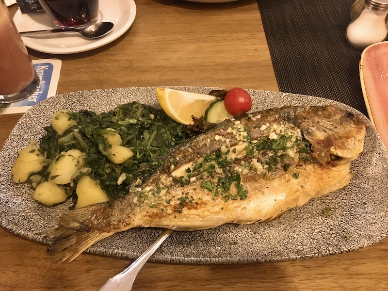 Grilled whole dorade with blitva.