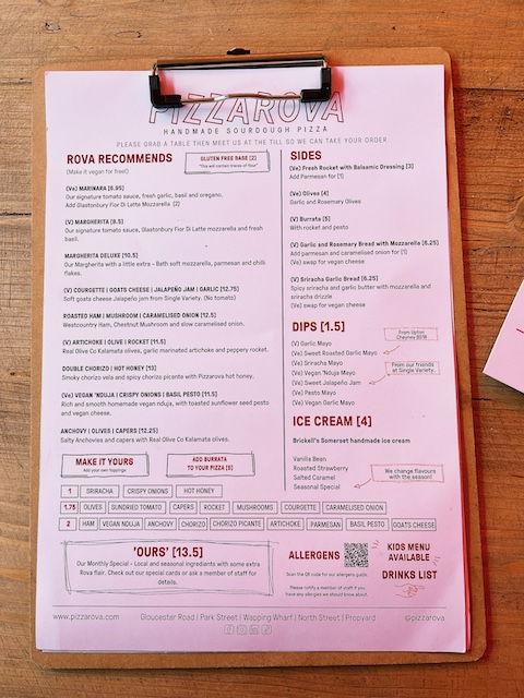 Pizzarova menu.