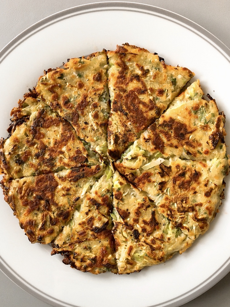 Japanese savoury pancake (okonomiyaki).