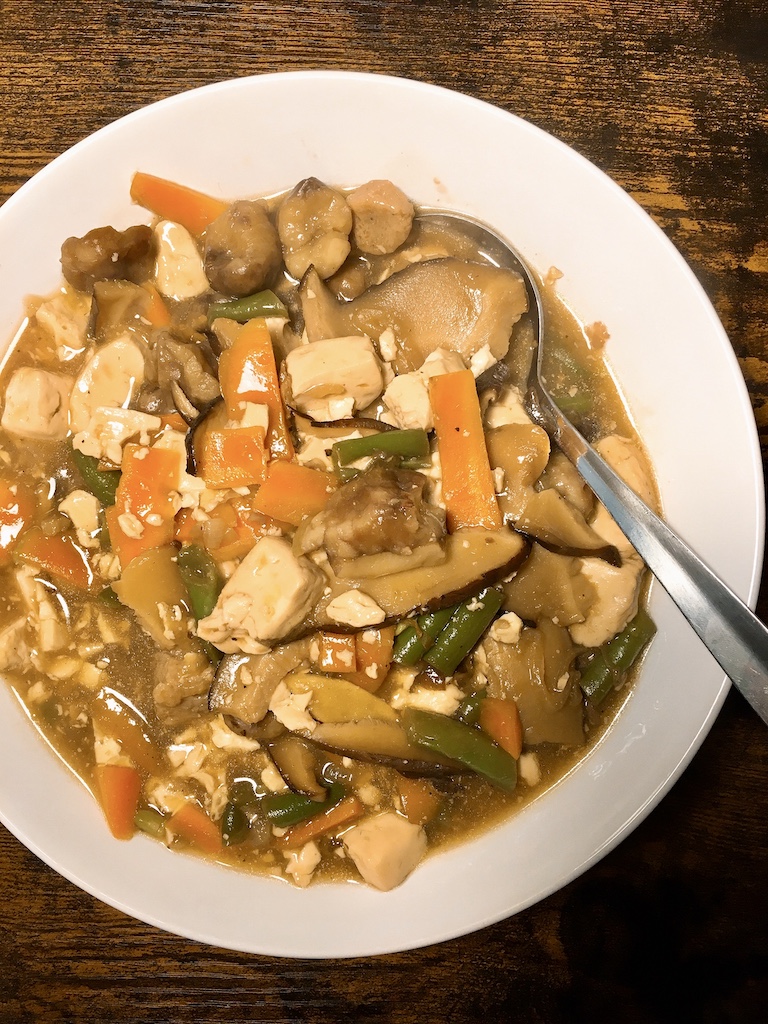 Tofu, veggies and chestnuts stew.