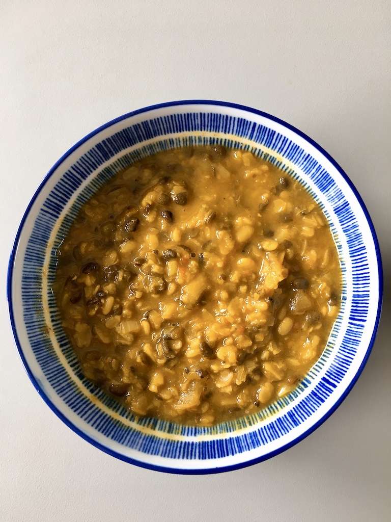 Indian vegetable curry, urad dal.