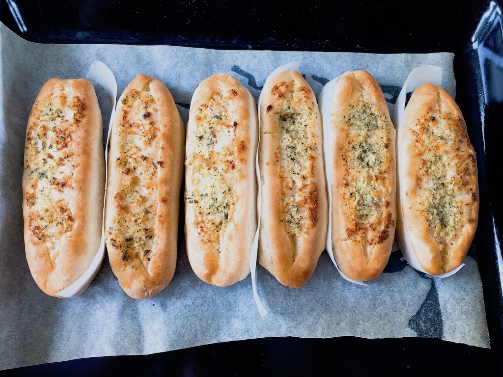 Freshly baked garlic bread at home.