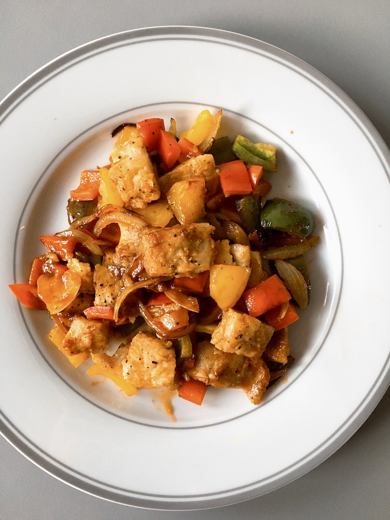 Sweet and sour fish with peppers.