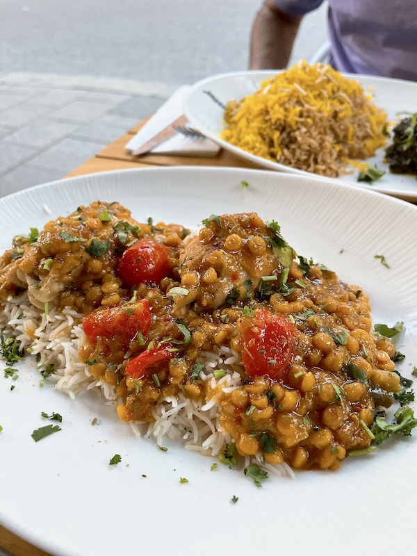 Head, an Afghan restaurant in Munich. Here is braised chicken with tomato saffron rice. 