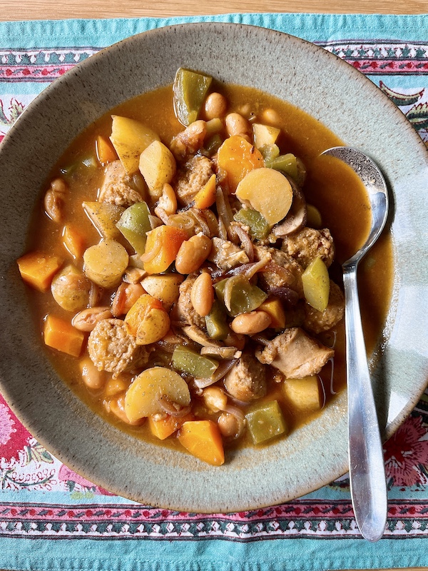 Borlotti beans and sausages stew.