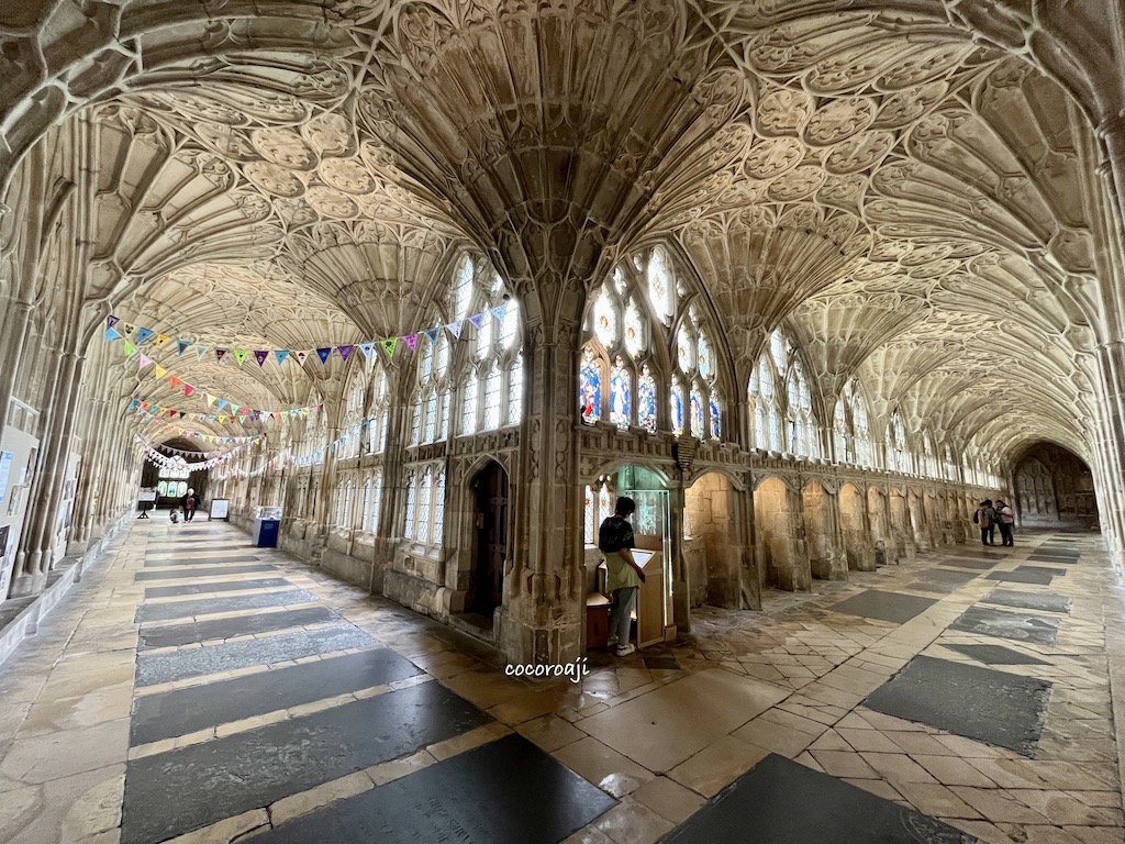 The mostly seen cloisters in Gloucester Cathedral.