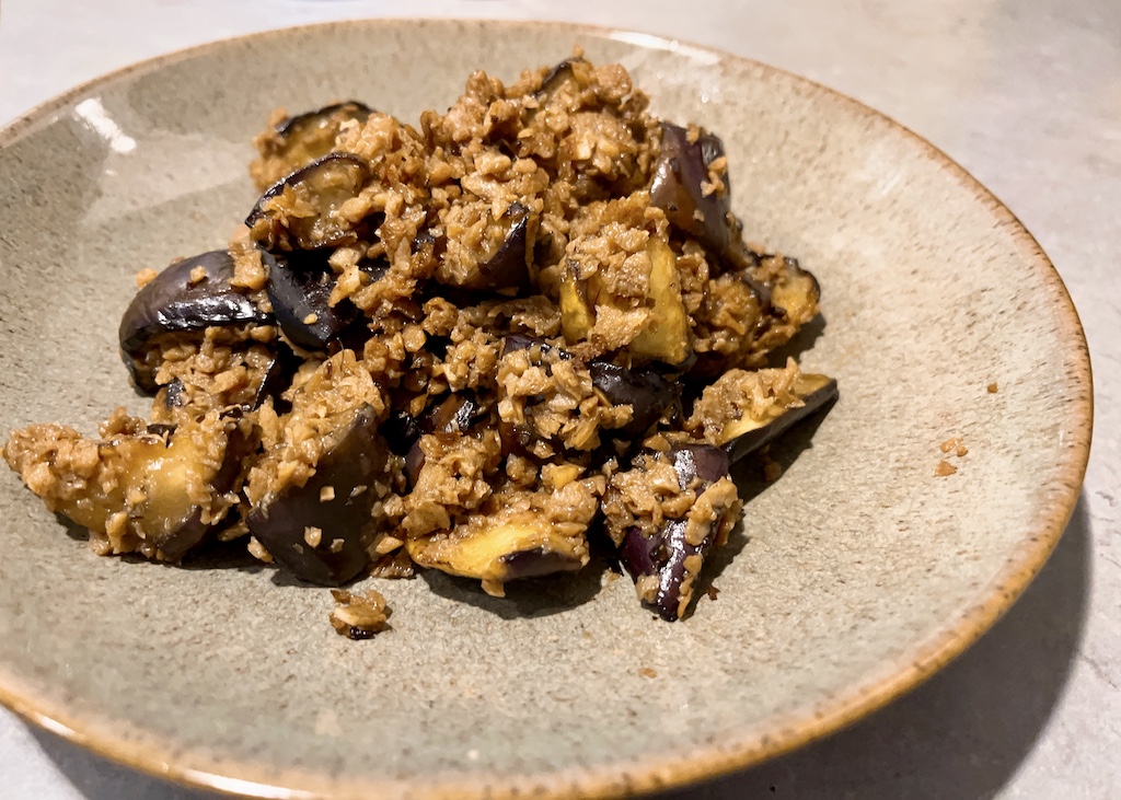 Blackened Aubergine with Soya Mince