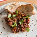 Moroccan zaalouk (aubergine and tomato spread) with baguette