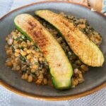 Roasted courgette with mixed lentils and spinach