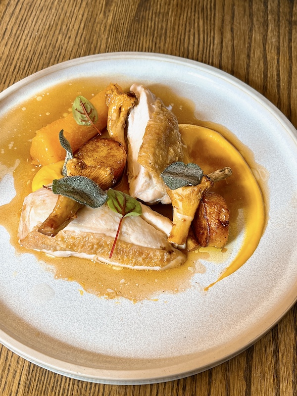 Roasted chicken with butternut squash.