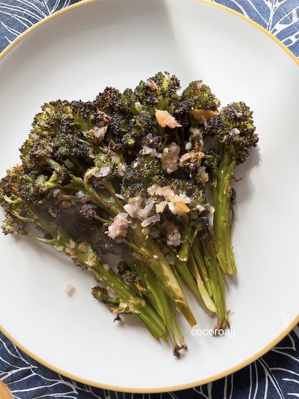 roasted purple sprouting broccoli.