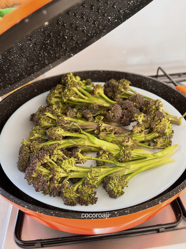 Steaming purple sprouting broccoli