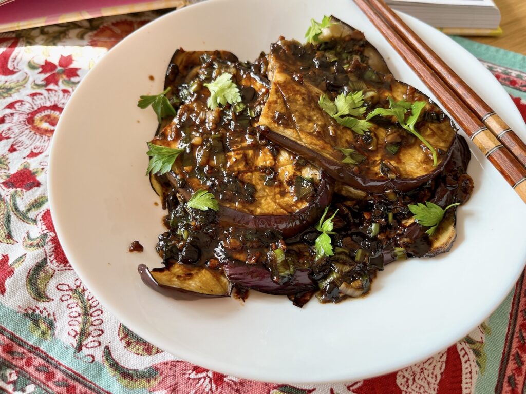 Asian home food-aubergine in black bean sauce.