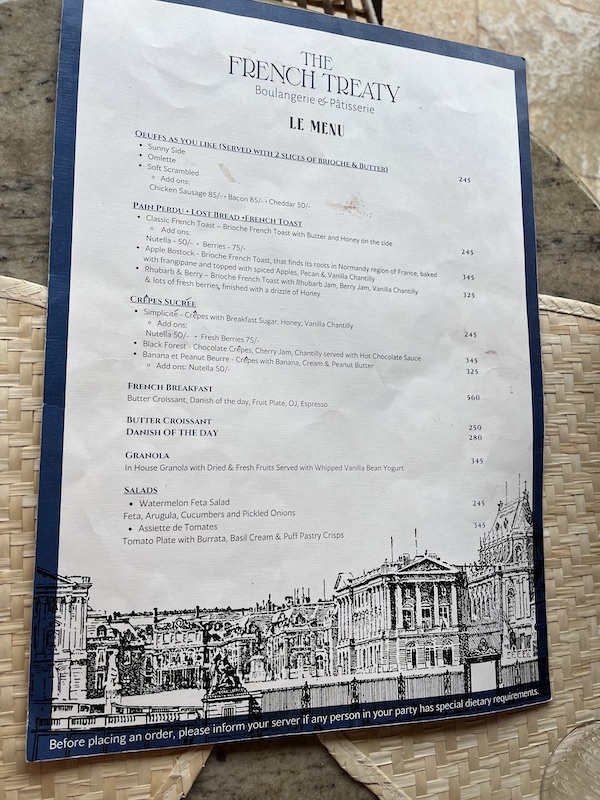 The French Treaty menu.