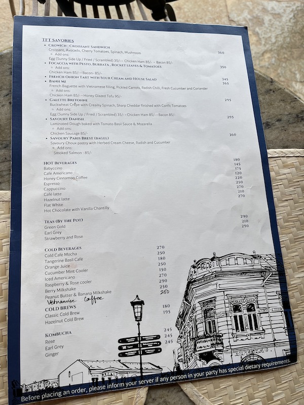 The French Treaty menu.