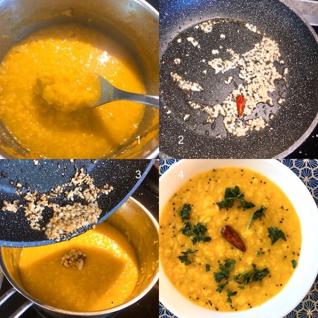 Making of easy moong dal with garlic tadka.