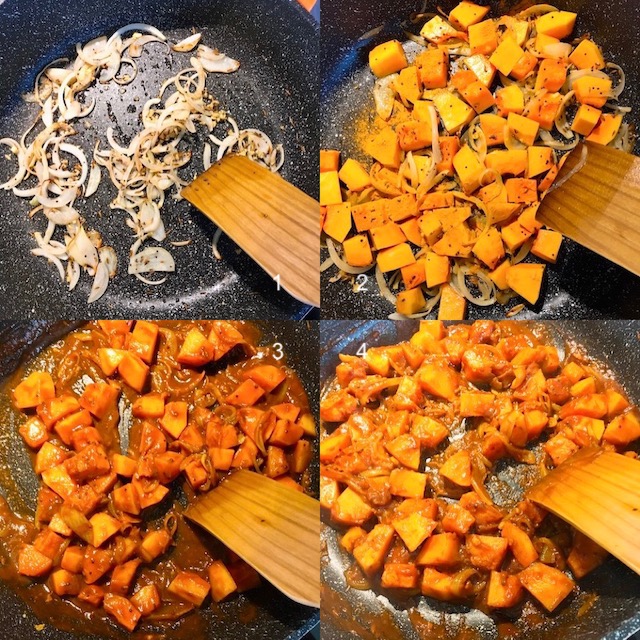 Making of sweet and sour butternut squash.