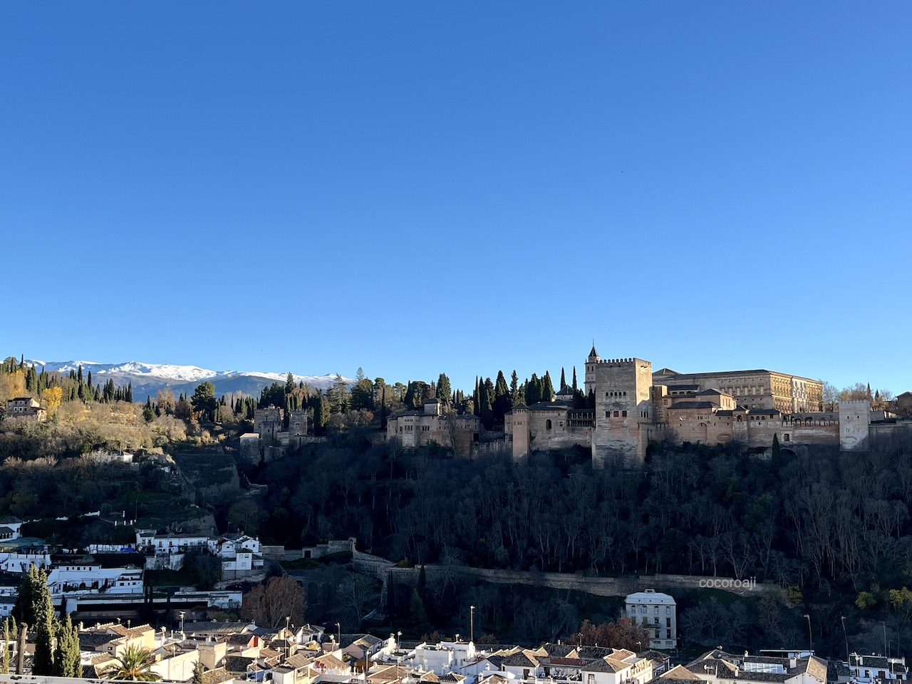 Granada Alhambra view with mountain Sierra Nevada.