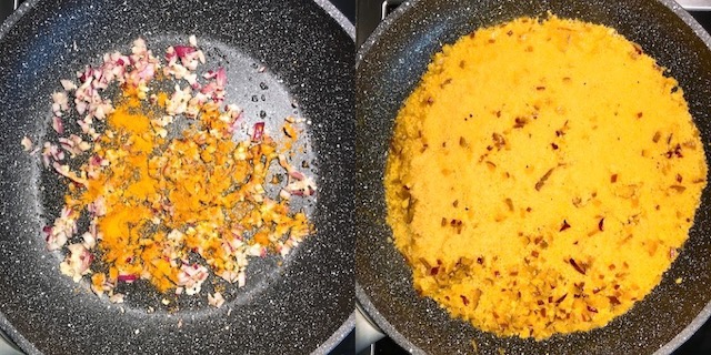 Making of coriander and lime couscous.