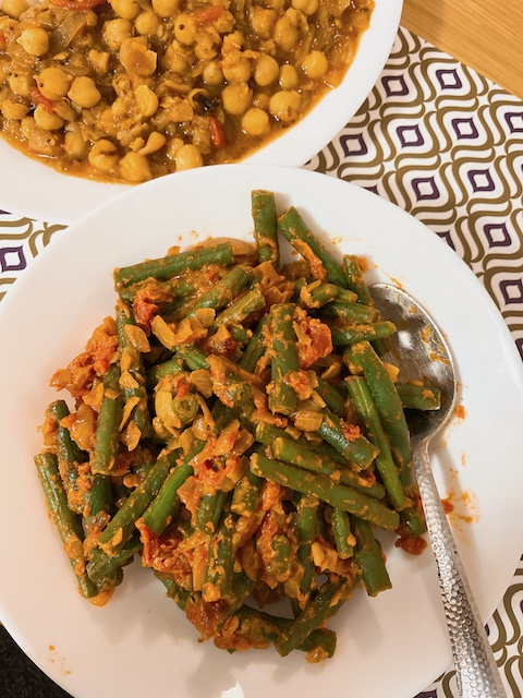 Burmese green bean salad paired with chickpeas curry.