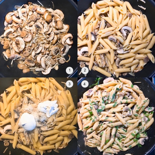 Making of simple creamy mushroom penne.