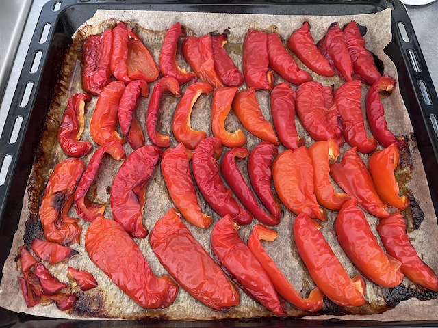 Roasted red peppers.