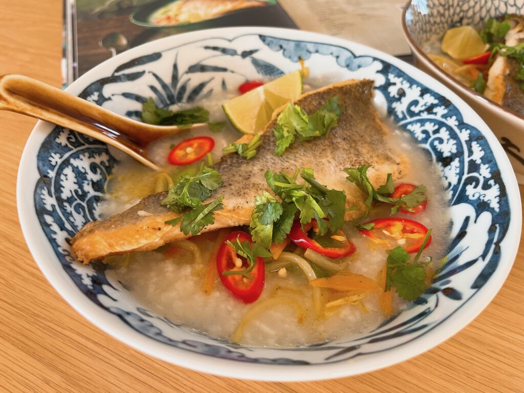 Vietnamese style sea bass congee.