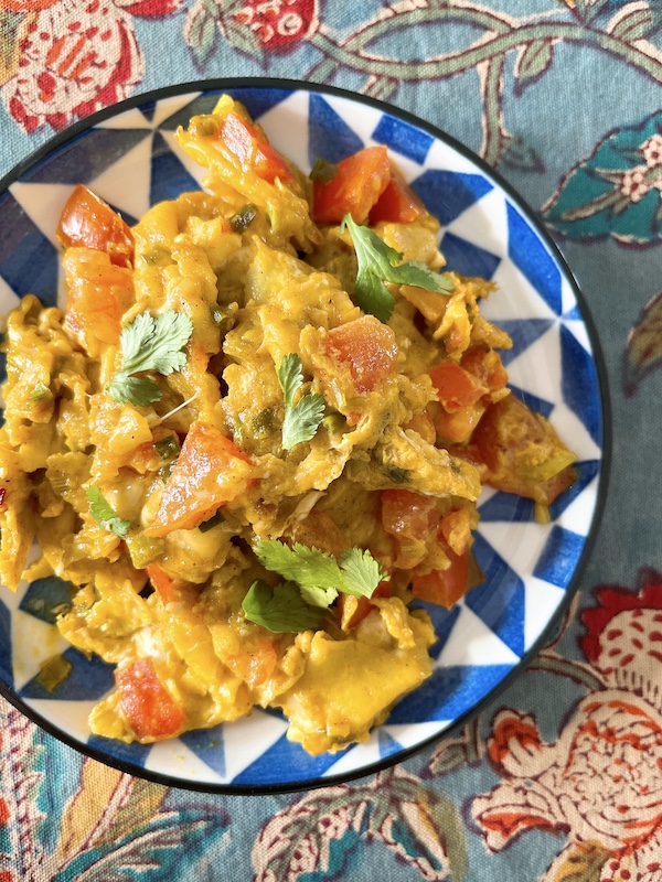 A plate of custardy masala egg.