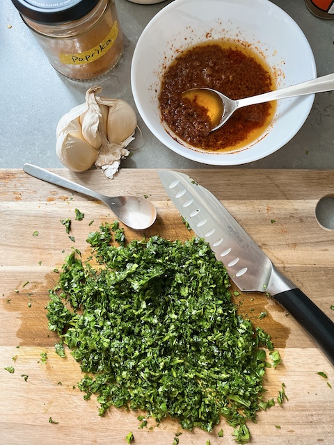 Making of Moroccan chermoula.