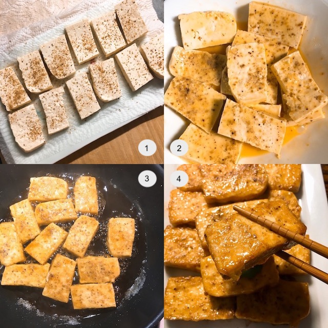 Making of five spice tofu.