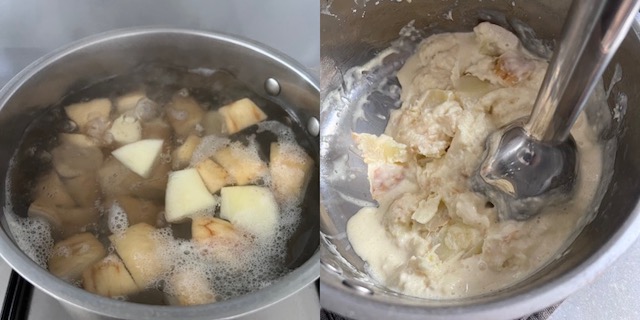 Making of a parsnip purée.