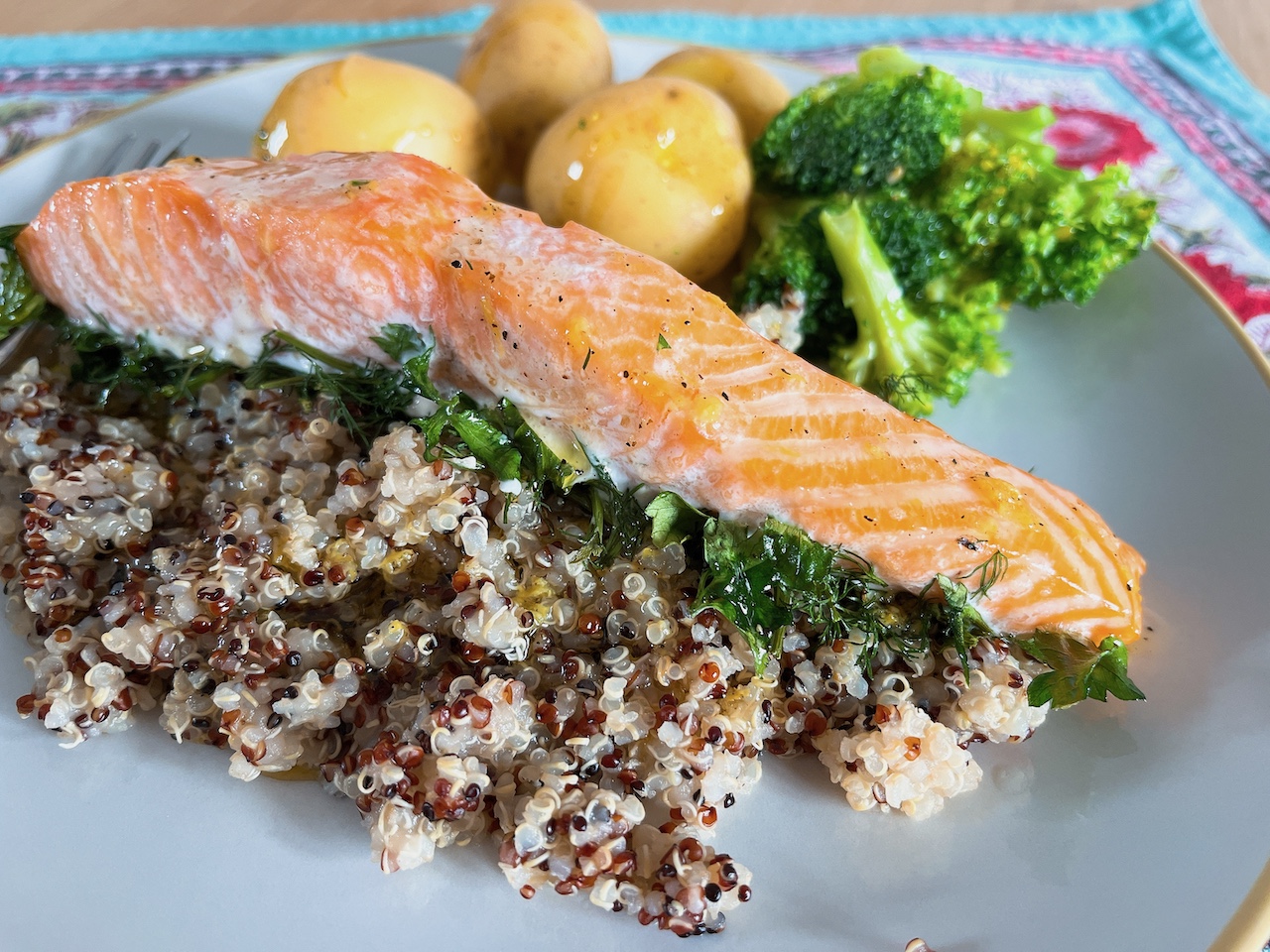 Slow roast salmon with lemon vinaigrette.